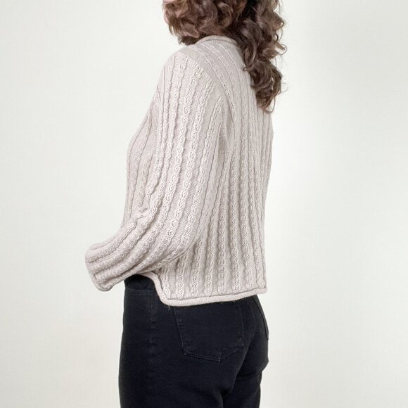 Vintage 100% Alpaca Wool Cable Knit Cropped Sweater Crop Quiet Luxury Rustic Y2K - Picture 3 of 8